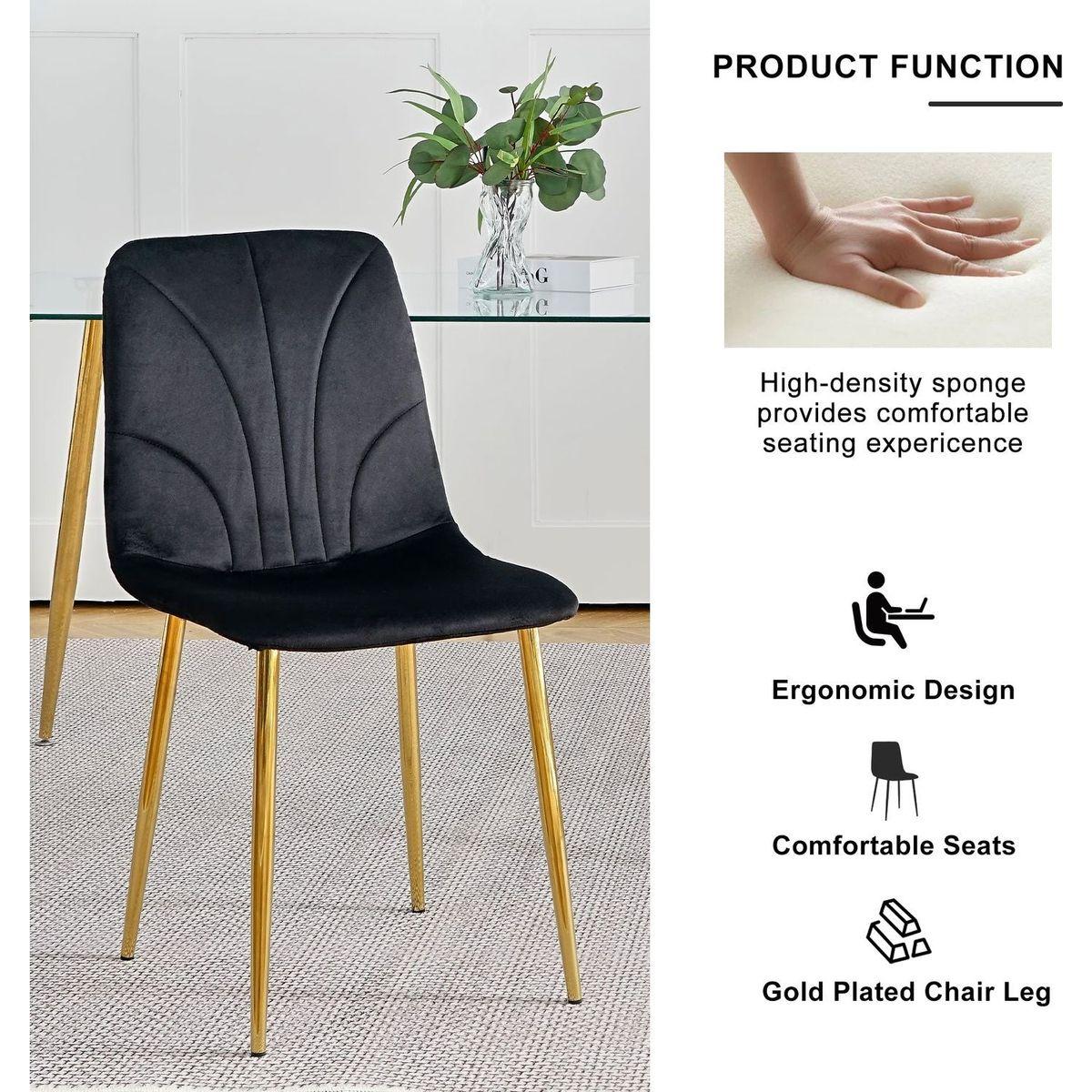 Modern simple light luxury dining black chair home bedroom stool back dressing chair student desk chair gold metal legs(set of 4)