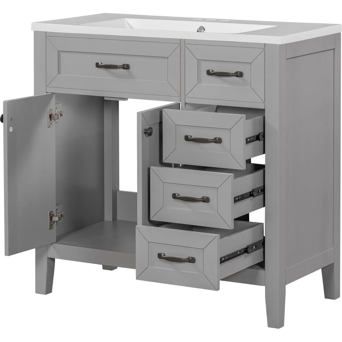 36" Bathroom Vanity with Sink Combo, Bathroom Cabinet with Drawers, Solid Frame and MDF Board, Grey