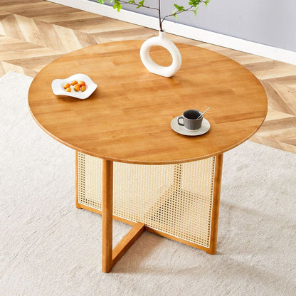 Chinese countryside retro solid wood round table, simple modern imitation rattan table, wooden table, desk. Suitable for dining room, living room, office