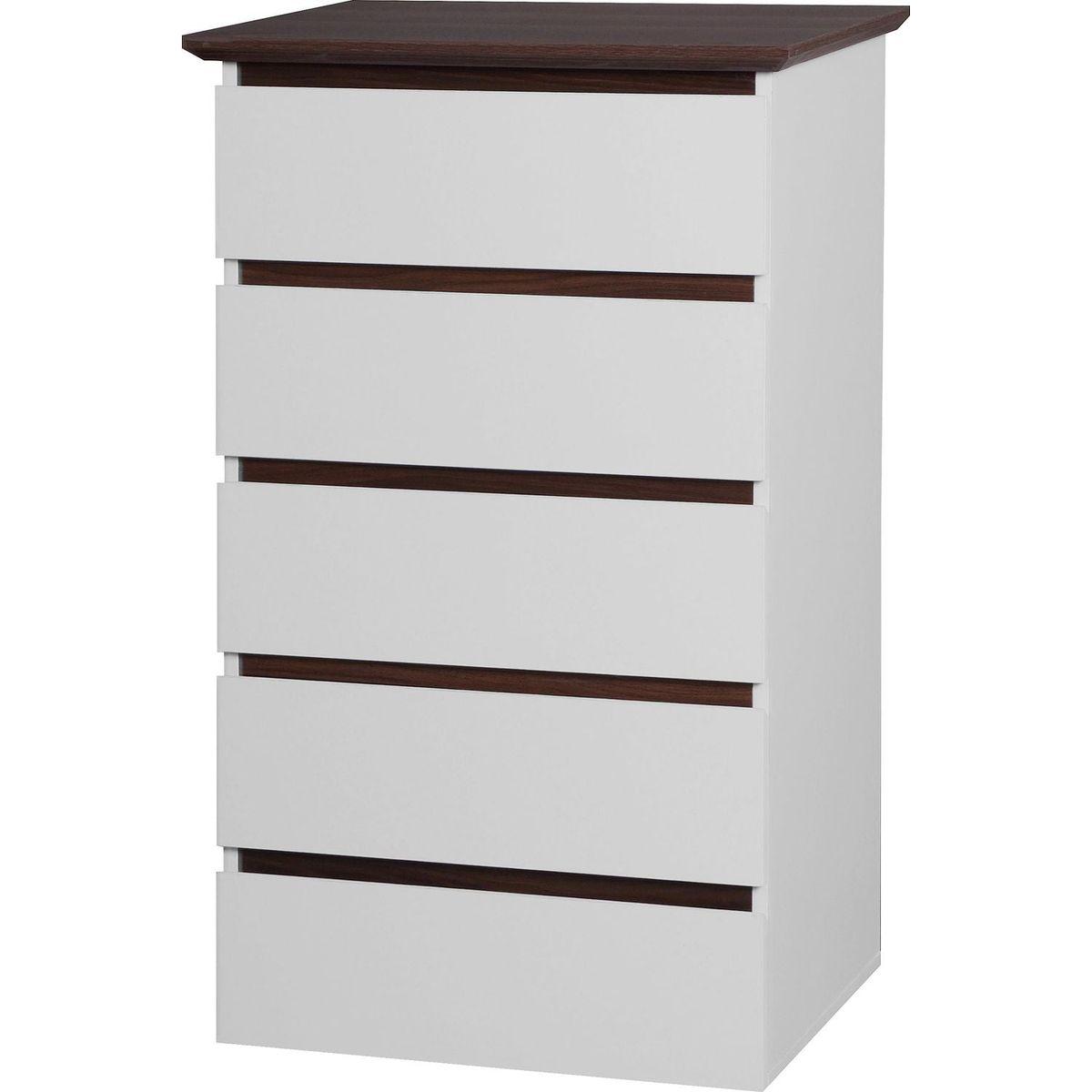 Tall White Dresser for Bedroom, Mid Century Modern Dresser with Drawers, 5 Drawer Dresser with Wood Color Top, Small Dresser for Kids Bedroom, Living Room