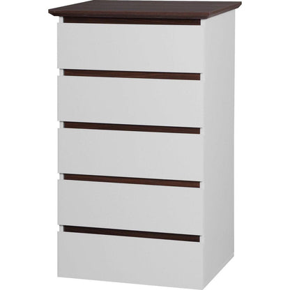 Tall White Dresser for Bedroom, Mid Century Modern Dresser with Drawers, 5 Drawer Dresser with Wood Color Top, Small Dresser for Kids Bedroom, Living Room