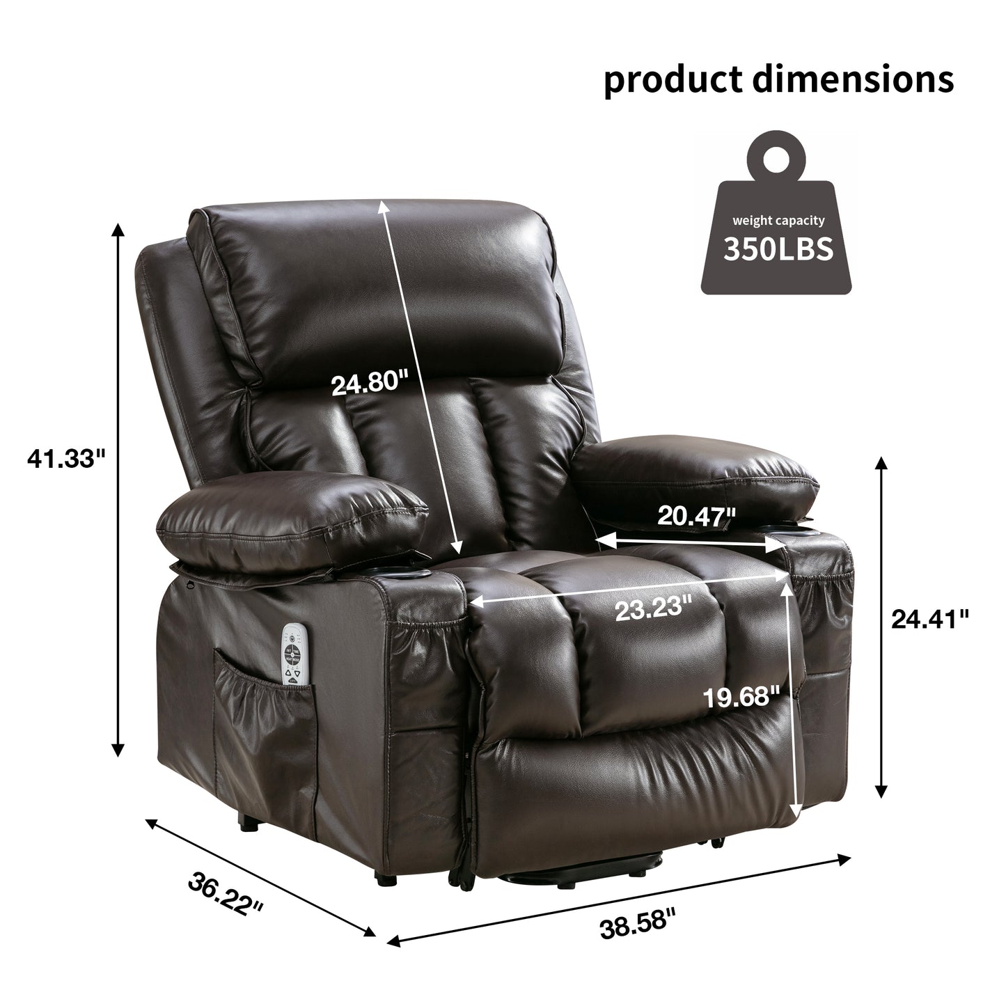 Power Lift Recliner Chair Recliners for Elderly with Heat and Massage Recliner Chair for Living Room with Infinite Position and Side Pocket,USB Charge Port.BROWN