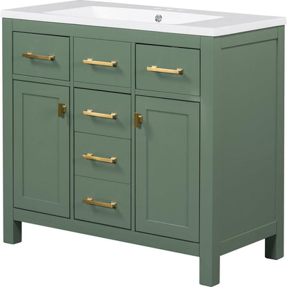 36" Bathroon Vanity with Resin Sink Combo Set,Modern Freestanding Single Bathroom Cabinet with 4 Drawers & 2 Cabinets,Storage Cabinet for Bathroom, Solid Wood Frame Vanity Set, Green