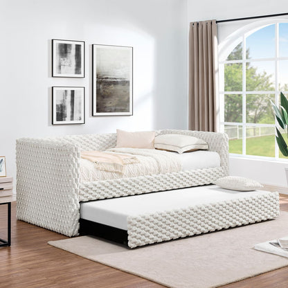 Twin Size Daybed, Upholstered sofa bed,The bottom pulls out to form a bed ,Plaid corduroy fabric- beige(86'*43.5'*34')