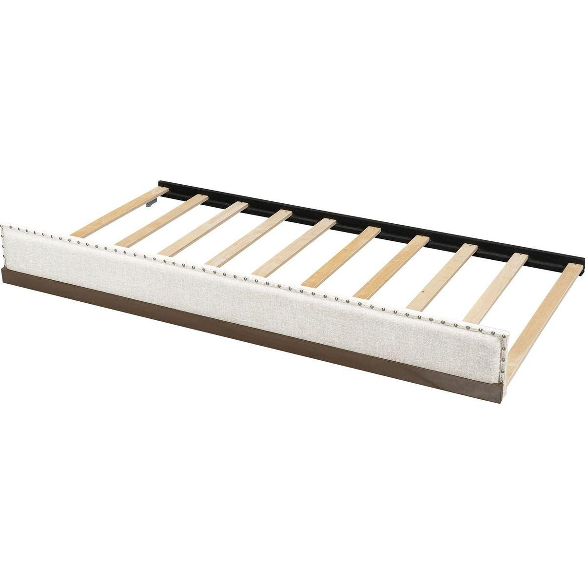 Full Size Upholstered Daybed with Trundle and Nailhead Decoration, Wood Color