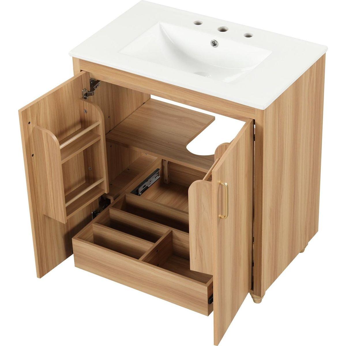 30" Bathroom Vanity with Sink Combo, Multi-functional Bathroom Cabinet with Doors and Drawer, MDF Board, Natural