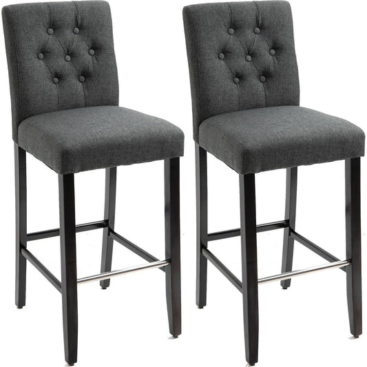 2 Piece Bar Height Barstools, 30 Inches Linen Upholstered Breakfast Stools, Bar Chairs with Back, Footrest and Solid Wood Leg, Armless Seat for Kitchen, Dining Room, Grey