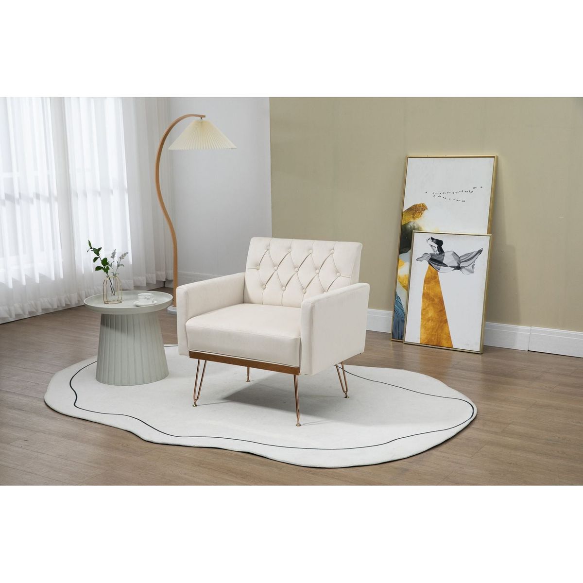 Accent Chair, leisure single sofa with Rose Golden feet