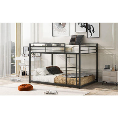 Full over Full Metal Bunk Bed, Low Bunk Bed with Ladder, Black