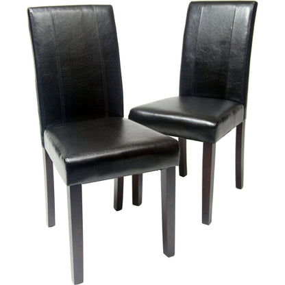 Urban Style Solid Wood Leatherette Padded Parson Chair, Black, Set of 2