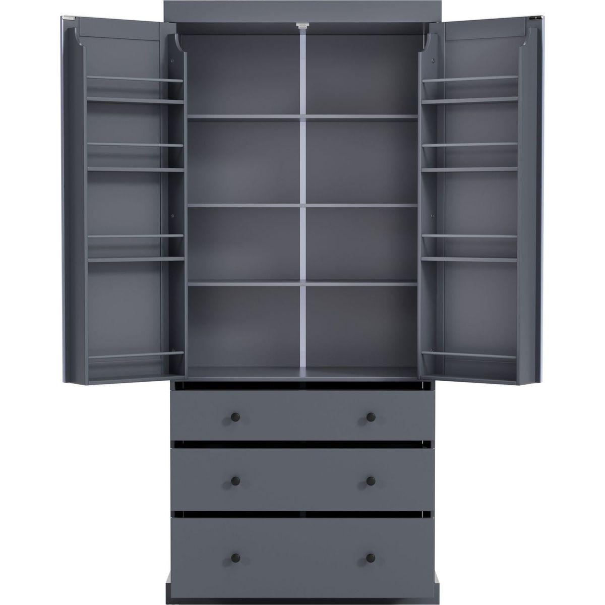 [Assembly Video Provided]77inch Farmhouse Kitchen Pantry, Freestanding Tall Cupboard Storage Cabinet with 3 Adjustable Shelves, 8 Door Shelves, 3 Drawers for Kitchen, Dining Room, Gray