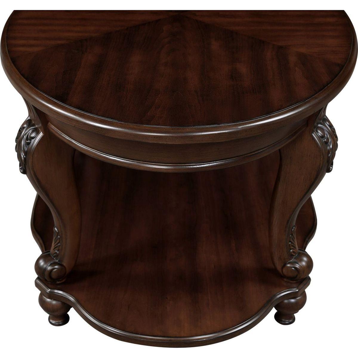 22" Retro Round End Table,Solid Wood Sofa Side Table with Shelf,Living Room Corner Table Easy Assemble,Cherry (color written on box is Light Espresso