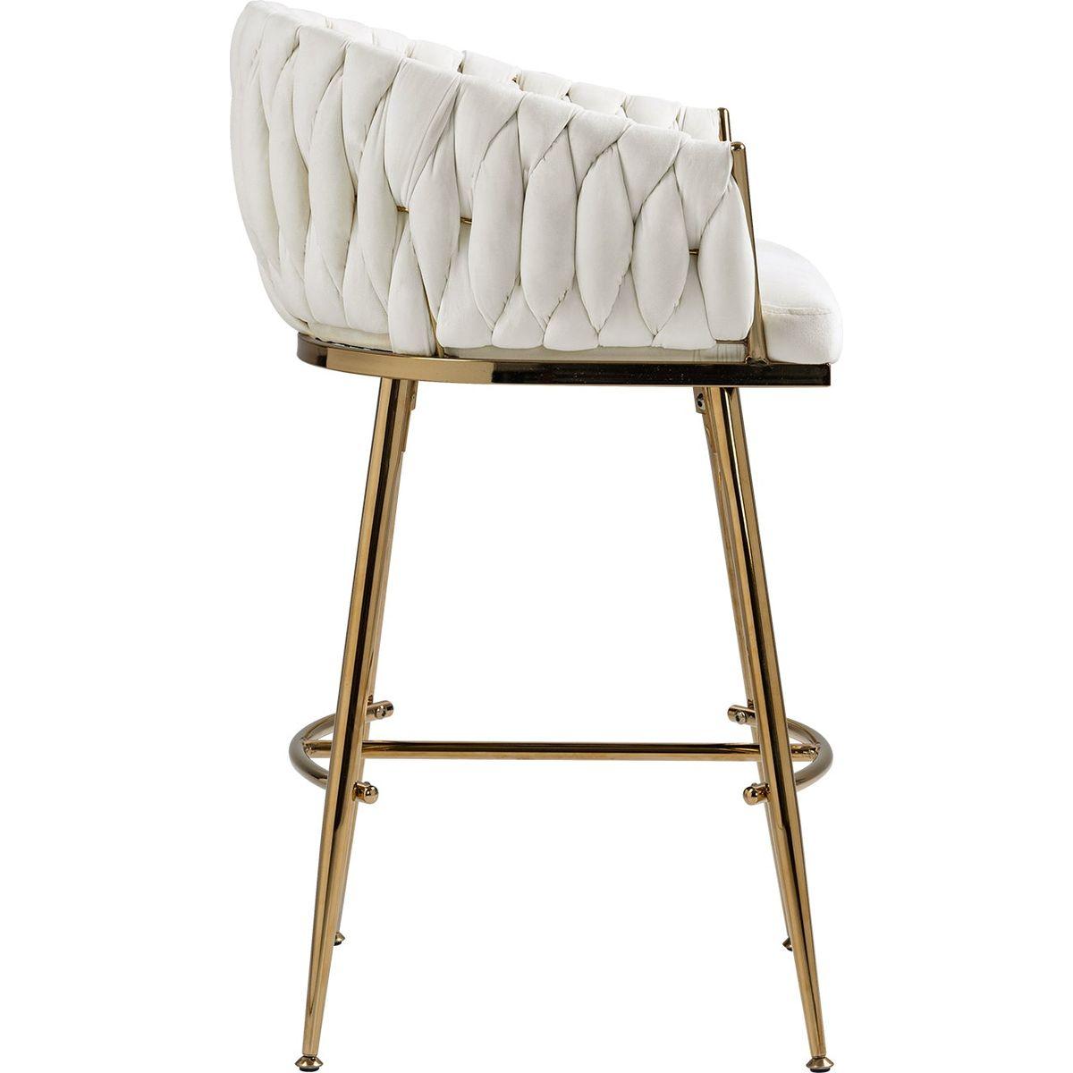 26" Counter height bar stools velvet kitchen island counter bar stool with hand- wave back,golden chromed base and footrest (BEIGE)