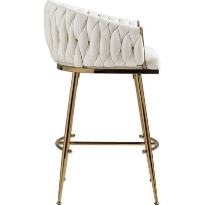 26" Counter height bar stools velvet kitchen island counter bar stool with hand- wave back,golden chromed base and footrest (BEIGE)