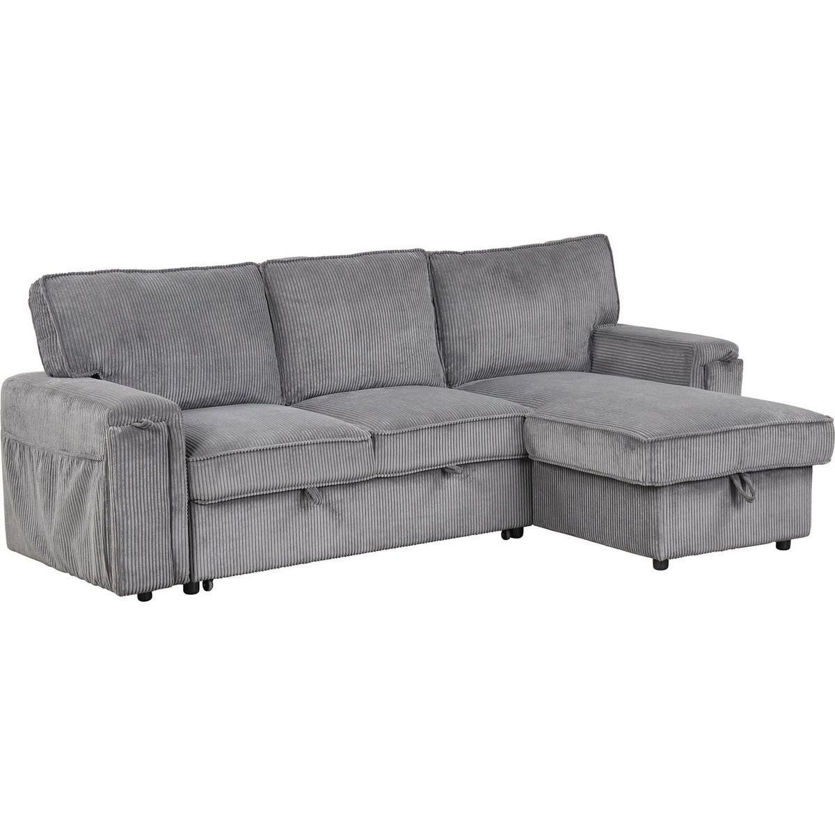 Upholstery Sleeper Sectional Sofa with Storage Bags and 2 cup holders on Arms
