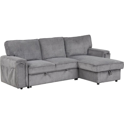 Upholstery Sleeper Sectional Sofa with Storage Bags and 2 cup holders on Arms