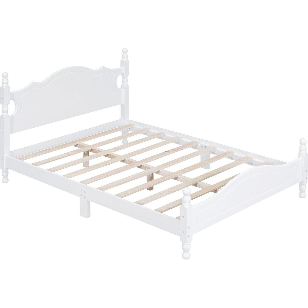 Full Size Wood Platform Bed Frame,Retro Style Platform Bed with Wooden Slat Support,White