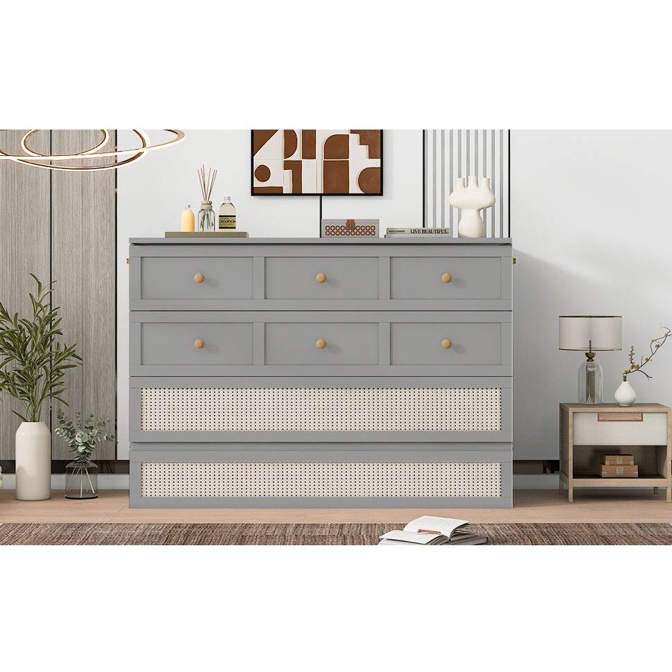 Full Size Murphy Bed with Large Drawers,Gray