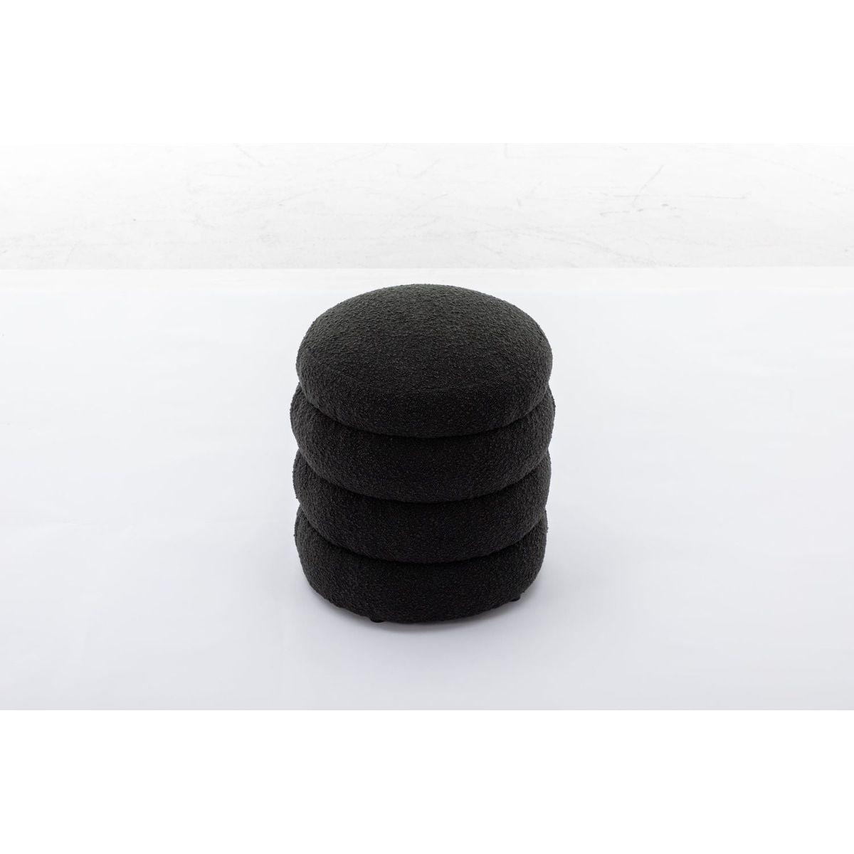 Soft Boucle Round Ottoman Footrest Stool,Black