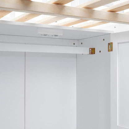 Full size Loft Bed with Bookshelf,Drawers,Desk,and Wardrobe-White