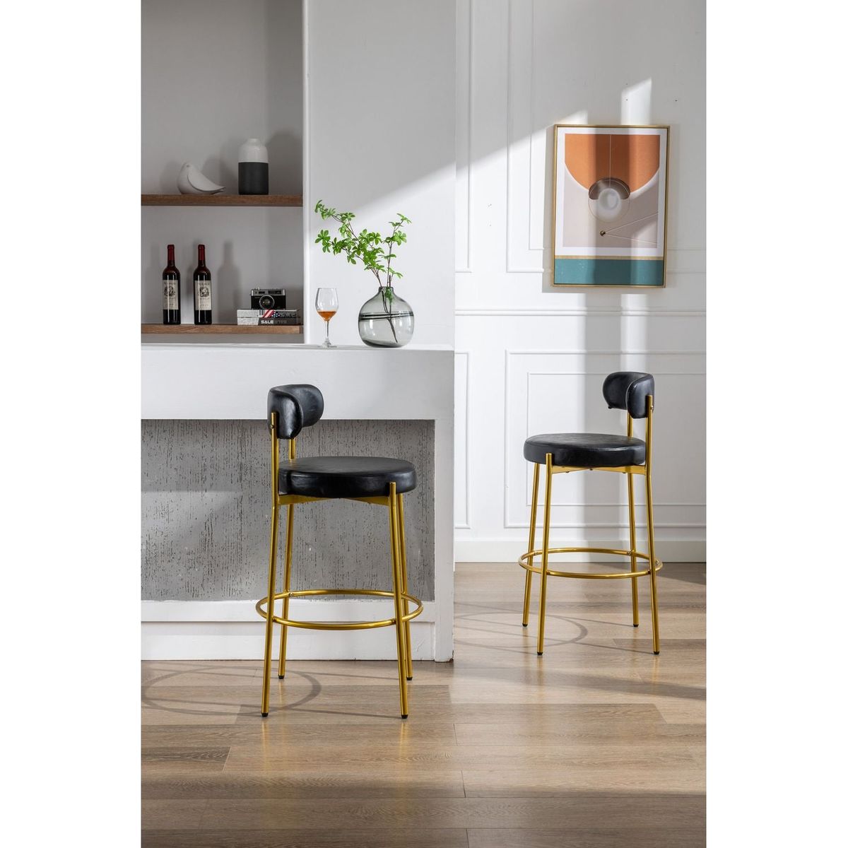 Bar Stools Industrial Pub Barstools with Back and Footrest, Modern Armless Bar Height Stool Chairs Set of 2