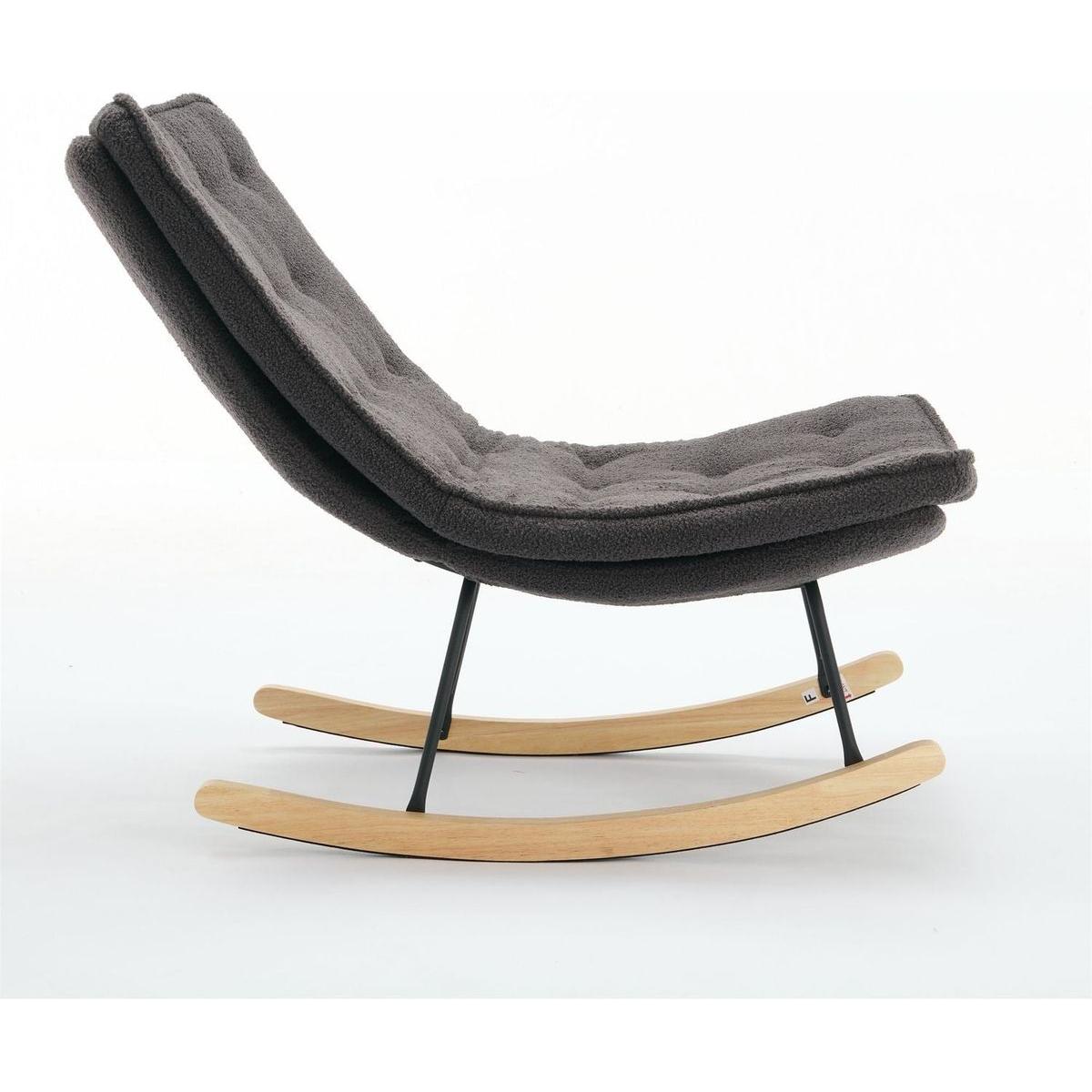 Lazy Rocking Chair,Comfortable Lounge Chair with Wide Backrest and Seat Wood Base, Upholstered Armless Rocker Chair for Living room, Balcony,Bedroom and Patio Porch. (GREY)