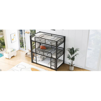 Metal Twin Size Triple Bunk Bed, Black - Streamdale Furniture