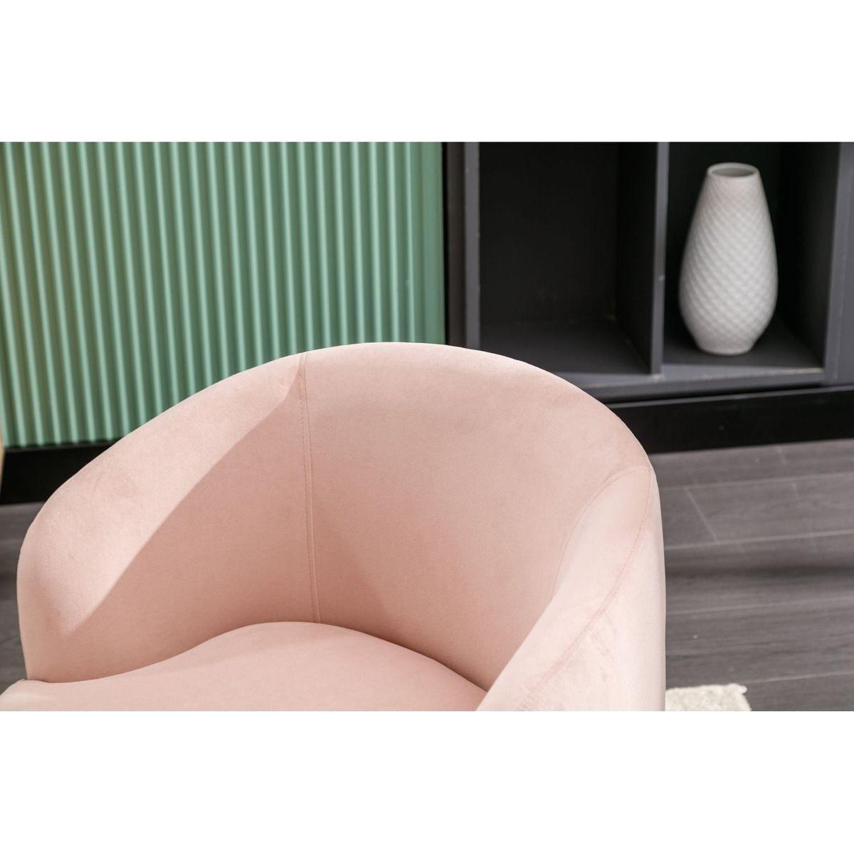 Velvet Fabric Swivel Accent Armchair Barrel Chair With Black Powder Coating Metal Ring,Pink