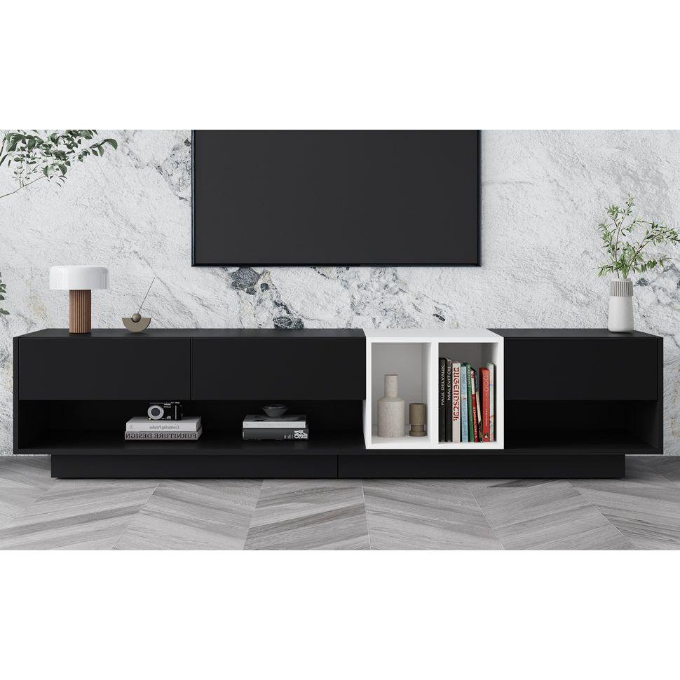 Sleek and Stylish TV Stand with Perfect Storage Solution, Two-tone Media Console for TVs Up to 80", Functional TV Cabinet with Versatile Compartment for Living Room, Black