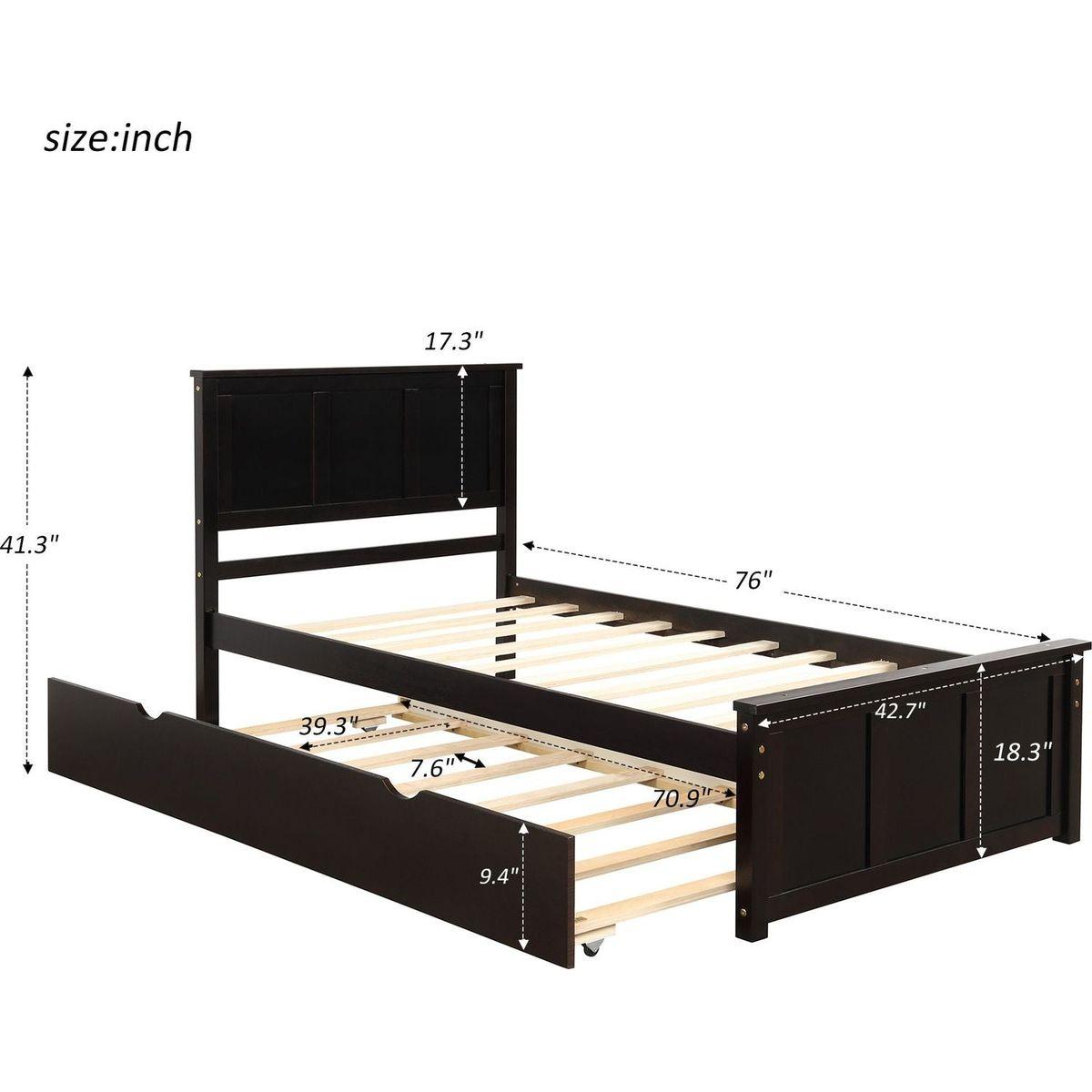 Platform Bed with Twin Size Trundle, Twin Size Frame, Espresso