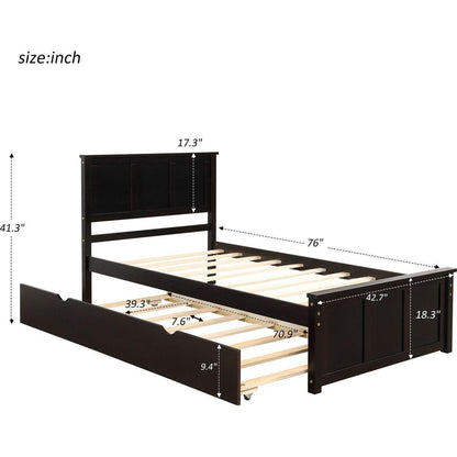 Platform Bed with Twin Size Trundle, Twin Size Frame, Espresso