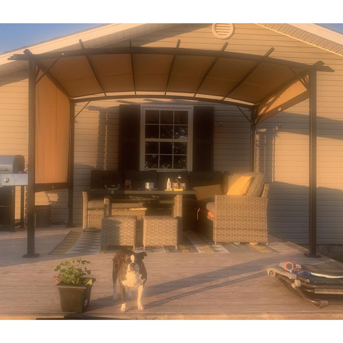 12 x 9 Ft Outdoor Pergola Patio Gazebo,Retractable Shade Canopy,Steel Frame Grape Gazebo,Sunshelter Pergola for Gardens,Terraces,Backyard-Beige