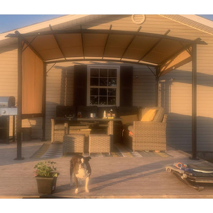 12 x 9 Ft Outdoor Pergola Patio Gazebo,Retractable Shade Canopy,Steel Frame Grape Gazebo,Sunshelter Pergola for Gardens,Terraces,Backyard-Beige