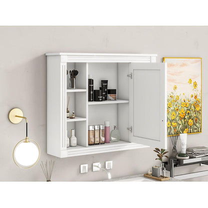 35" x 28" Wall Mounted Bathroom Storage Cabinet, Medicine Cabinet, Modern Bathroom Wall Cabinet with Mirror, Mirror Cabinet with 6 Open Shelves (Not Include Bathroom Vanity)