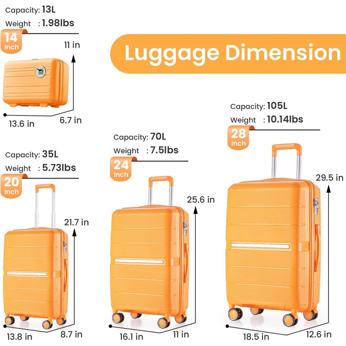 Luggage Sets 4 Piece(14/20/24/28) PP Lightweight & Durable Expandable suitcase