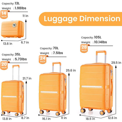 Luggage Sets 4 Piece(14/20/24/28) PP Lightweight & Durable Expandable suitcase