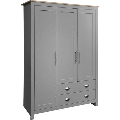 Three Door Storage Wardrobe with Cabinets and Two Hanging Rods,Gray