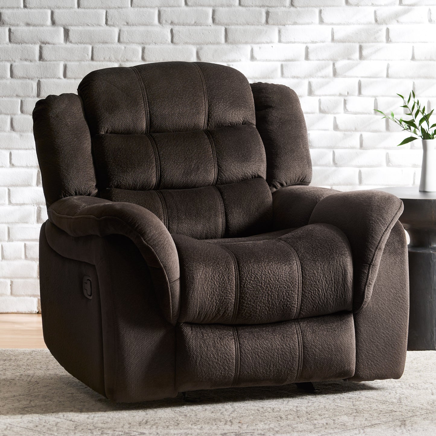 Classic Design, Brown Plush Fabric, Glider Recliner