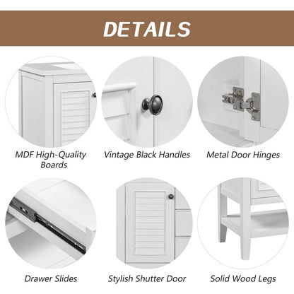 36" Bathroom Vanity without Sink, Cabinet Base Only, Two Cabinets and Drawers, Open Shelf, Solid Wood Frame, White