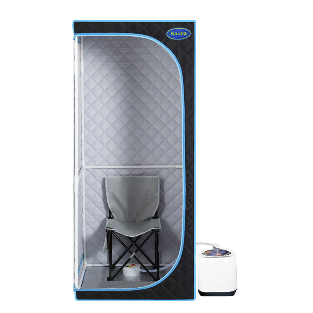 Full Size Portable Black Steam Sauna tent"ersonal Home Spa, with Steam Generator, Remote Control, Foldable Chair, Timer and PVC Pipe Connector Easy to Install.Fast heating, with FCC Certification