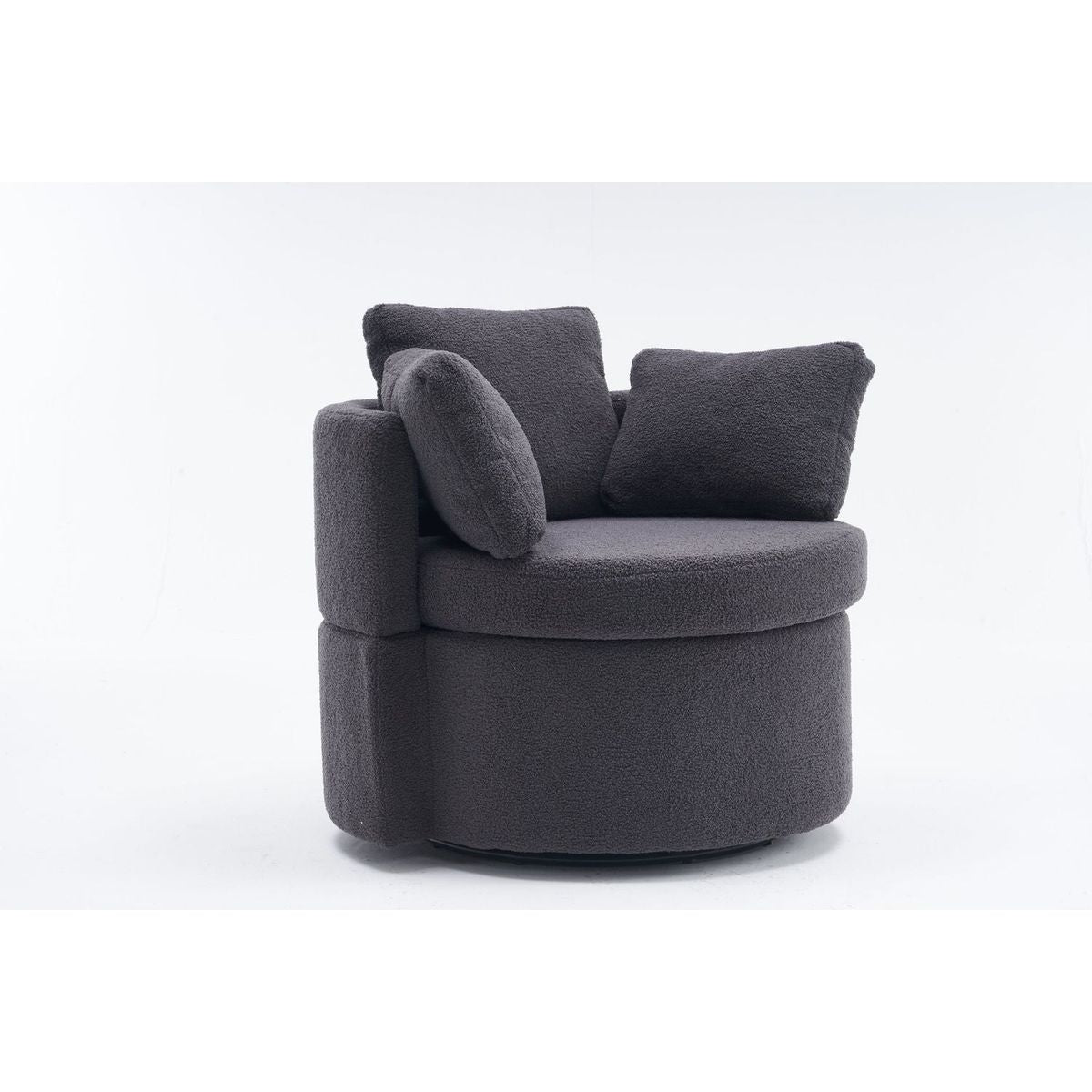 Teddy Fabric Swivel And Storage Chair With Back Cushion For Living Room,Dark Gray