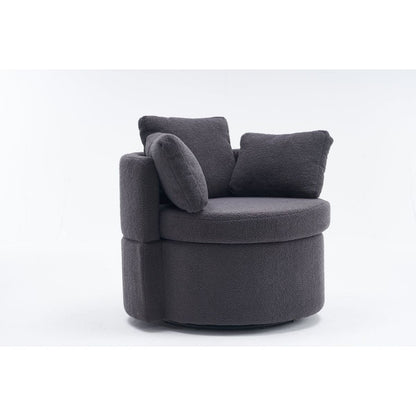 Teddy Fabric Swivel And Storage Chair With Back Cushion For Living Room,Dark Gray