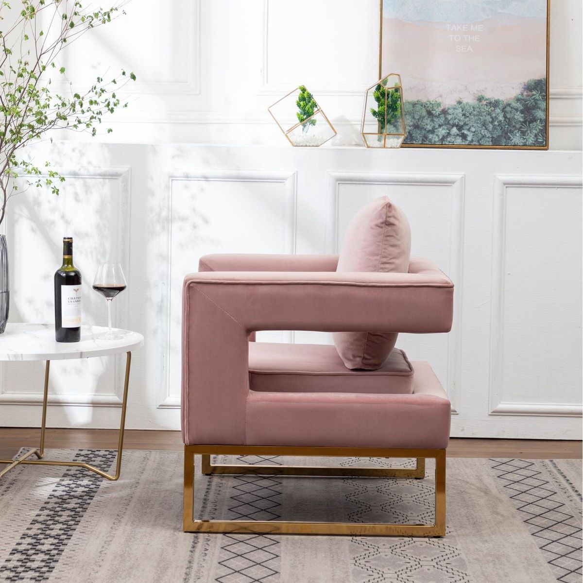 Lenola Contemporary Upholstered Accent Arm Chair, Pink