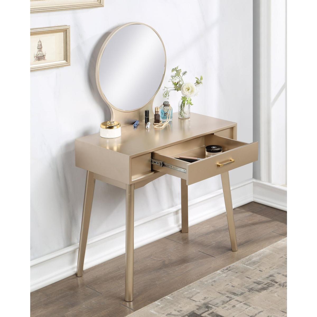 Maly Contemporary Wood Vanity and Stool Set, Gold