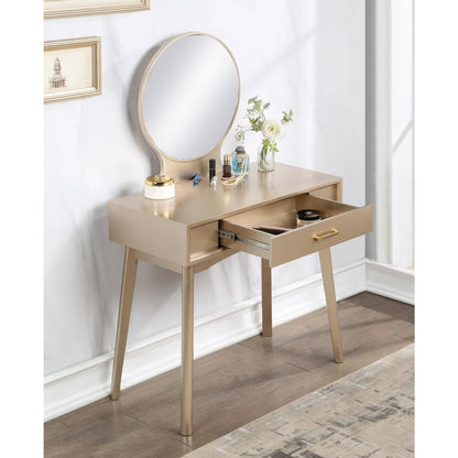 Maly Contemporary Wood Vanity and Stool Set, Gold