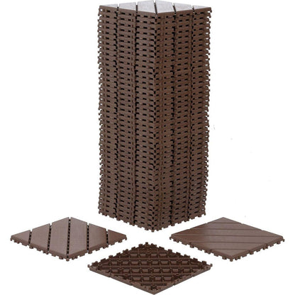 Plastic Interlocking Deck Tiles,44 Pack Patio Deck Tiles,12"x12" Square Waterproof Outdoor All Weather Use, Patio Decking Tiles for Poolside Balcony Backyard, Brown