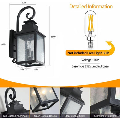 Large Outdoor Wall Lamps With Glass Supports multiple types of light bulbs (2pack)