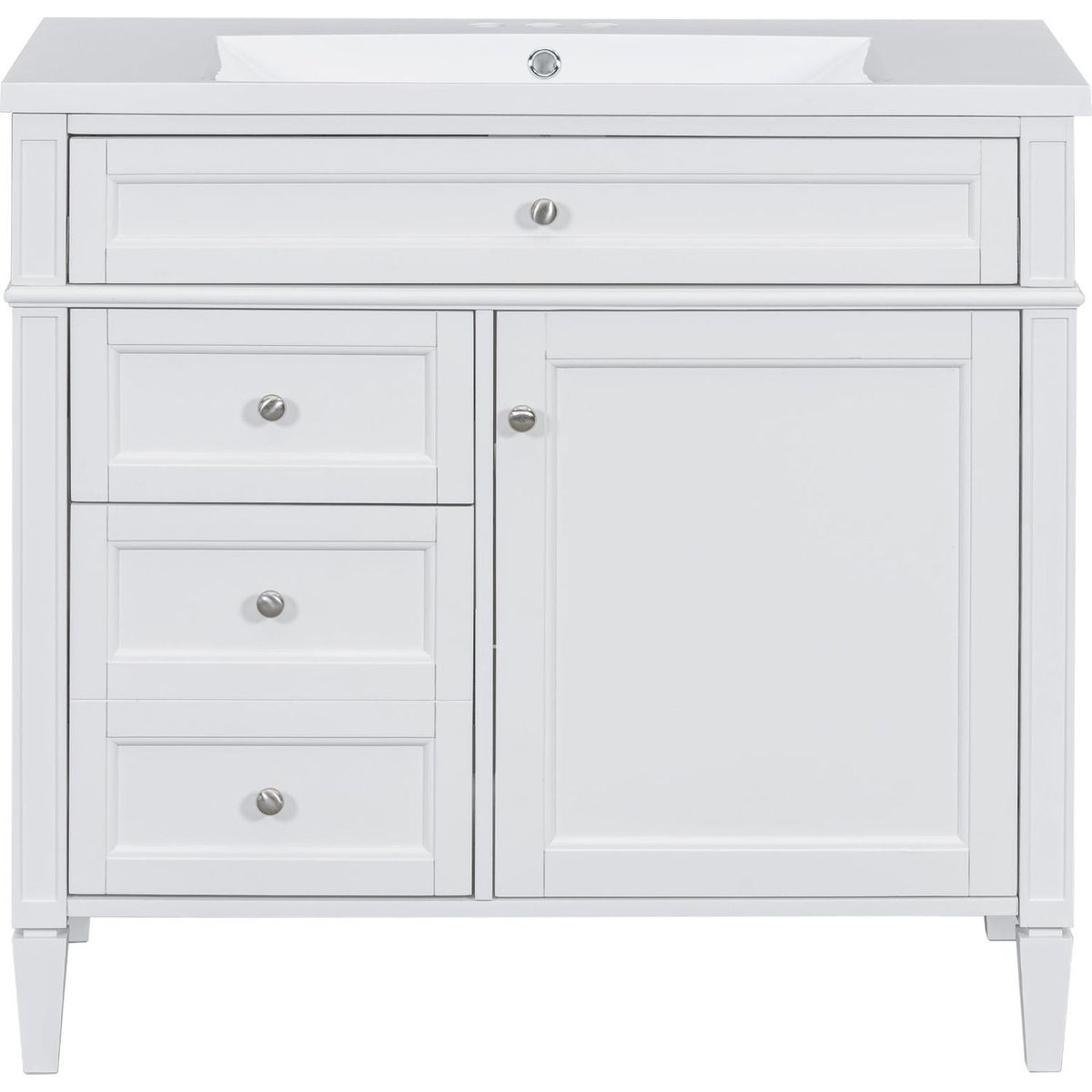 36" Bathroom Vanity with Top Sink, Modern Bathroom Storage Cabinet with 2 Drawers and a Tip-out Drawer, Single Sink Bathroom Vanity