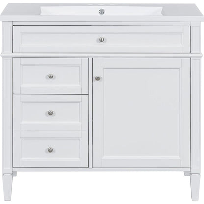 36" Bathroom Vanity with Top Sink, Modern Bathroom Storage Cabinet with 2 Drawers and a Tip-out Drawer, Single Sink Bathroom Vanity