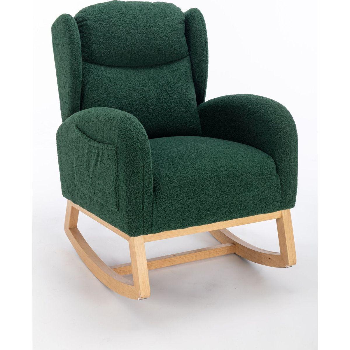Teddy Fabric Rocking Chair With Packet Wood Legs,Green